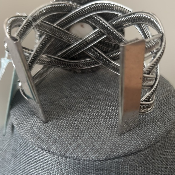 Tribal Round Howlite Braided Metal Cuff Bracelet - Picture 2 of 5